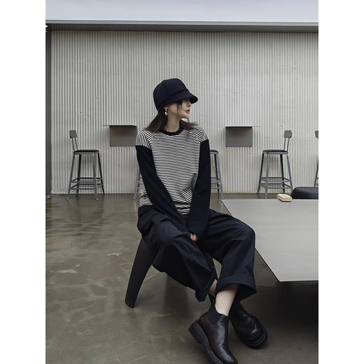 【388任选2件|不退换】UMILAB 休闲风挺括有型高密纯棉松紧腰抽绳设计九分裤女秋BP901N 商品图1