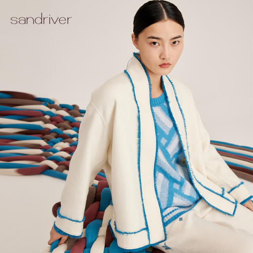 羊绒撞色流苏边外套SJF95W302W 商品图3