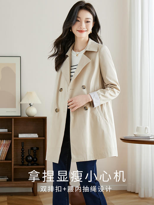 【专属特惠】熙世界今年流行风衣女中长款2025秋款英伦风收腰时尚外套ins潮 商品图1