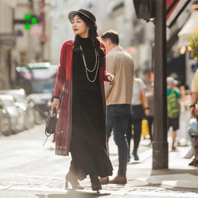 【林栖设计小店】【现货】生活在左多色渐变外套马面裙提花显瘦传统修身2023秋冬毛织开衫女1934122-1934094