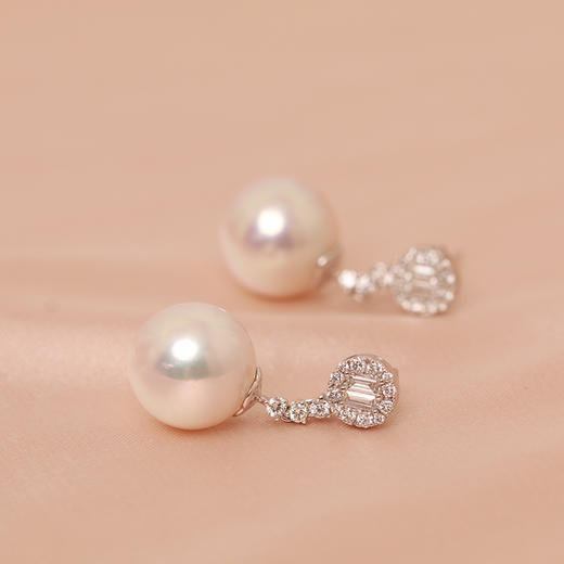 金18K海水珍珠耳钉 11.5-12mm白，0.51ct 34粒 106441 商品图3