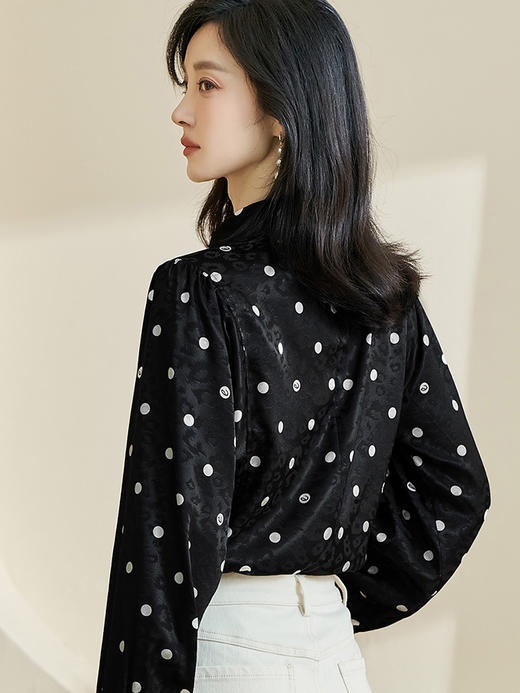 剩S 米思阳2024秋季新款时尚休闲印花衬衫提花波点半高领长袖上衣2369 商品图2