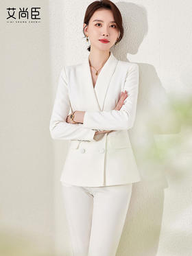 青果领白西装套装女时尚气质职业正装修身收腰小西服主持人工作服