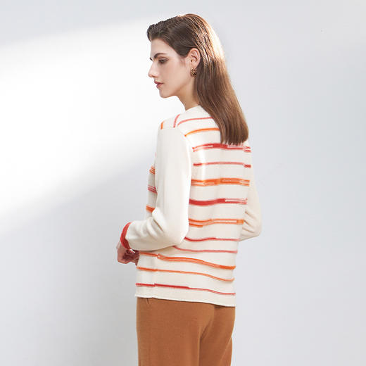 【纯羊绒彩色条纹衫】羊绒世家23年秋冬新品100%山羊绒条纹针织毛衣 商品图2