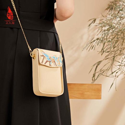 SAINTJOY/上久楷 宋锦斜背包  锦织玉叶 杏色 BWS23B0302 商品图3