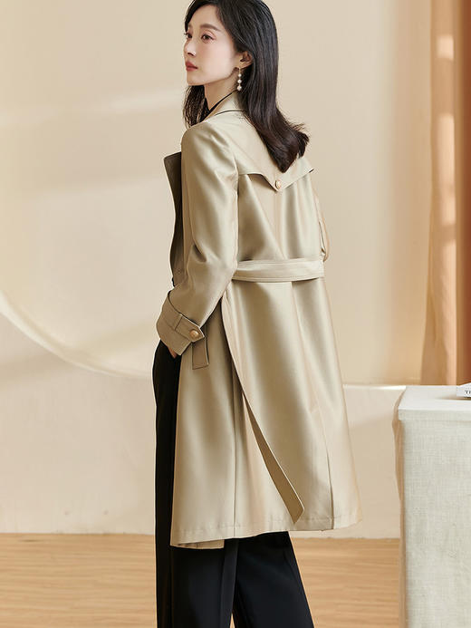 米思阳2026春季通勤气质卡其色风衣西装领系带双排扣外套2511/4224 商品图3