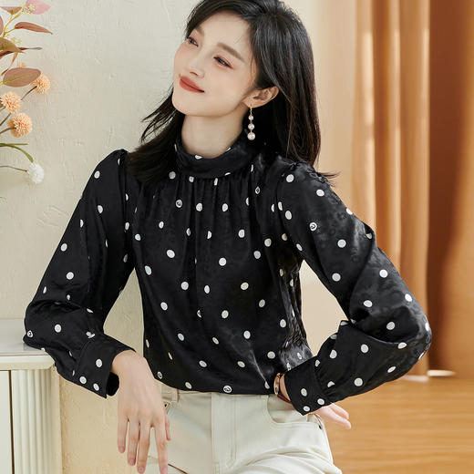 剩S 米思阳2024秋季新款时尚休闲印花衬衫提花波点半高领长袖上衣2369 商品图0