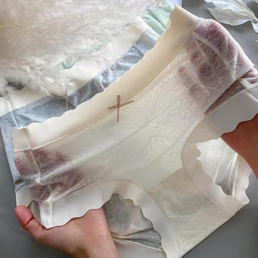 DD-浪漫春天冰丝内裤女裆无痕蕾丝性感大码青花瓷色系 商品图1