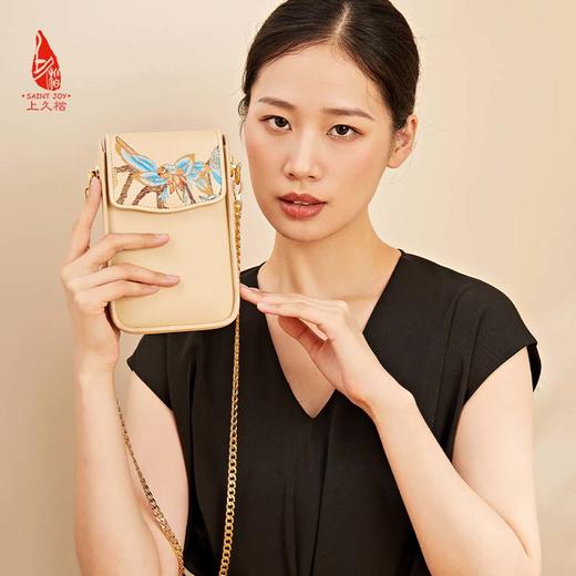 SAINTJOY/上久楷 宋锦斜背包  锦织玉叶 杏色 BWS23B0302 商品图5