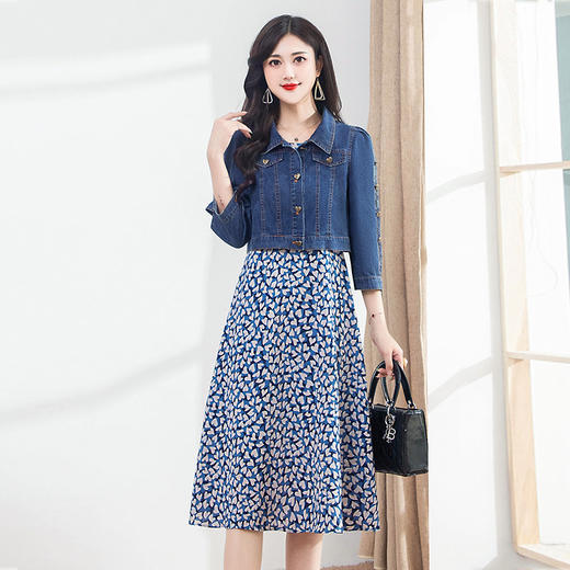 夏季新款无袖印花打底裙，短款牛仔外套时尚秋季套装两件套连衣裙QYM-JJ-AE22907-Y 商品图0
