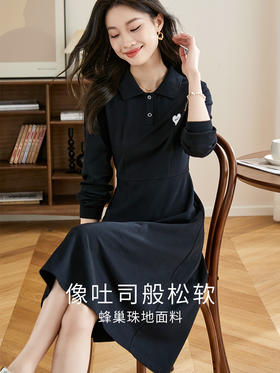 【1件62折】熙世界polo连衣裙女长袖2025秋新款小个子减龄收腰显瘦休闲裙子