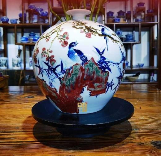 青花釉里红鸿运当头石榴瓶 商品图0