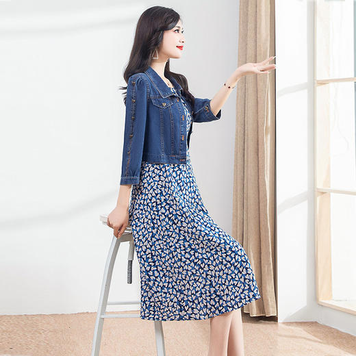夏季新款无袖印花打底裙，短款牛仔外套时尚秋季套装两件套连衣裙QYM-JJ-AE22907-Y 商品图1
