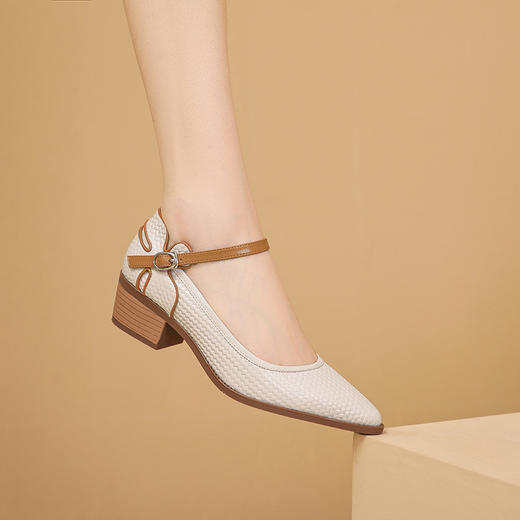 舒适百搭，尖头真皮中跟单鞋XL677 商品图3