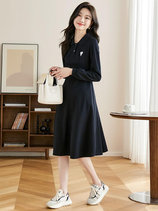 【1件62折】熙世界polo连衣裙女长袖2025秋新款小个子减龄收腰显瘦休闲裙子 商品图3
