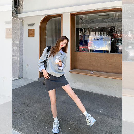 <曾小咸推荐>【简搭文学】灰色假两件卫衣 商品图0