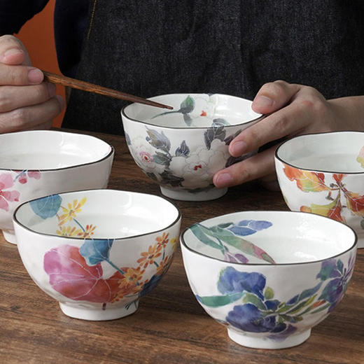 日本进口美浓烧 和蓝花水彩5入碗礼盒套装 商品图4