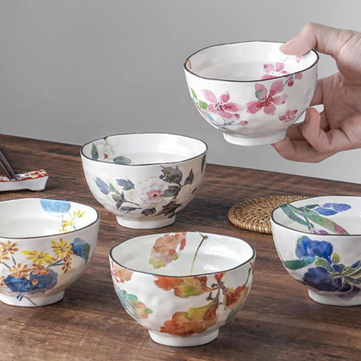 日本进口美浓烧 和蓝花水彩5入碗礼盒套装 商品图3