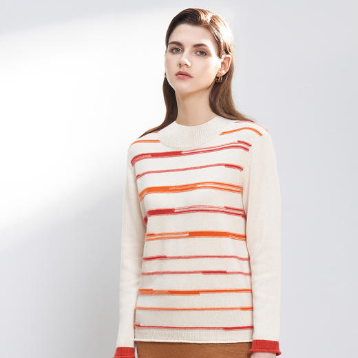 【纯羊绒彩色条纹衫】羊绒世家23年秋冬新品100%山羊绒条纹针织毛衣 商品图0
