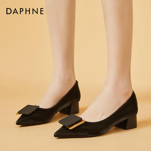 DD-粗跟高跟鞋女春秋新款时尚浅口单鞋女百搭方扣尖头女鞋 商品图4