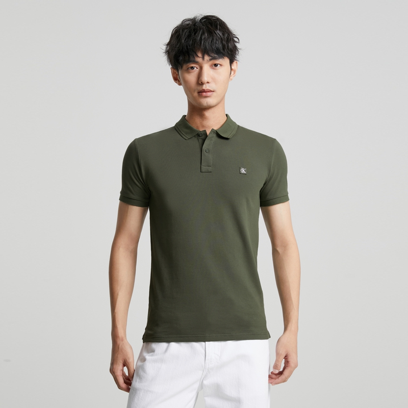 【海南专供价】CKJ男士简约刺绣方标修身液氨棉短袖POLO衫J324246