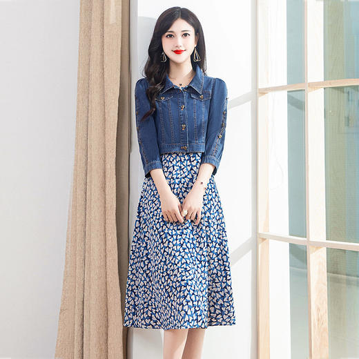 夏季新款无袖印花打底裙，短款牛仔外套时尚秋季套装两件套连衣裙QYM-JJ-AE22907-Y 商品图5