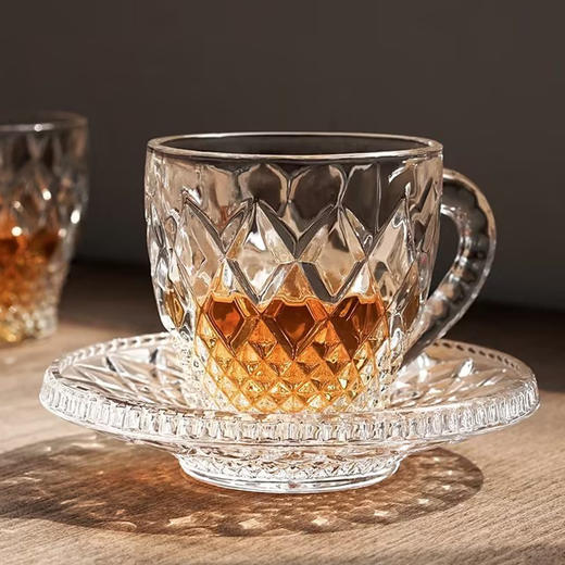 捷克原装进口 BOHEMIA/波西米亚水晶带把咖啡 精美带碟茶杯组合套装2+2 商品图2