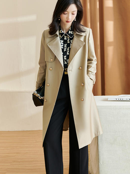 米思阳2026春季通勤气质卡其色风衣西装领系带双排扣外套2511/4224 商品图4