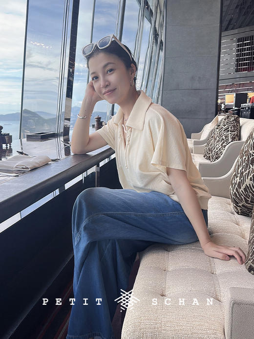 PETIT SCHAN小闪  CLO#328 braid 麻花辫 日本进口有机棉Eco Blue再生环保面料毛巾布系绳V领短袖 商品图3