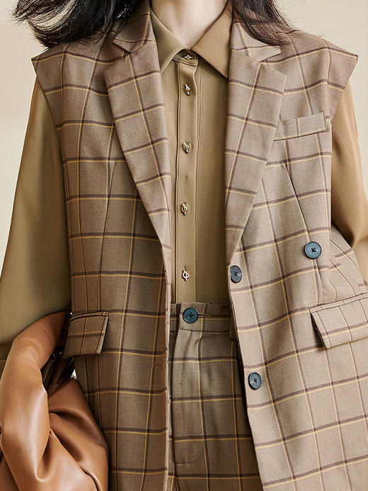 米思阳2026春季新款复古经典时尚套装口袋格纹马甲中裤两件套2581 商品图4