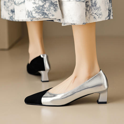 优雅百搭，撞色拼接中跟浅口单鞋OFSM-6775 商品图8