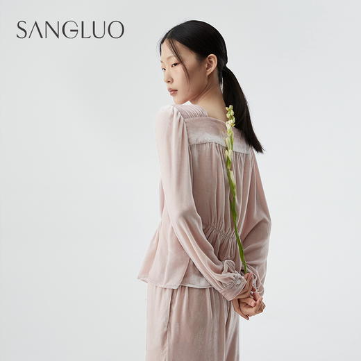 SANGLUO暖感锁温』 桑蚕丝丝绒睡衣套装复古方领保暖可外穿家居服 商品图4