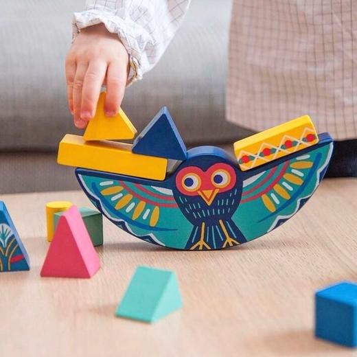 djeco动物平衡猫头鹰积木大块玩具儿童益智2-3岁男孩堆搭智力游戏 商品图4