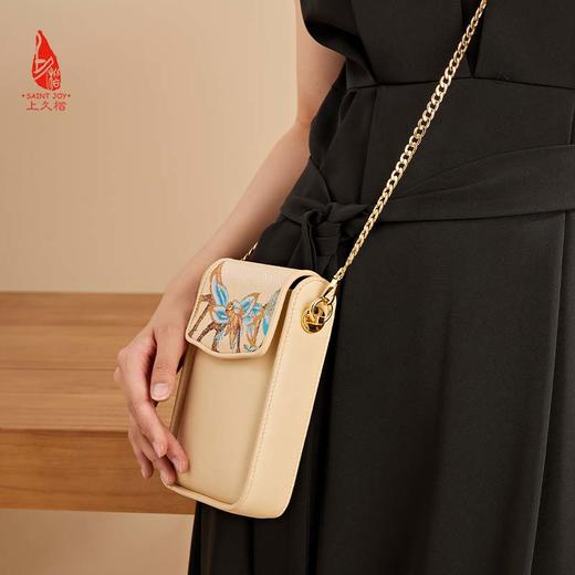 SAINTJOY/上久楷 宋锦斜背包  锦织玉叶 杏色 BWS23B0302 商品图2