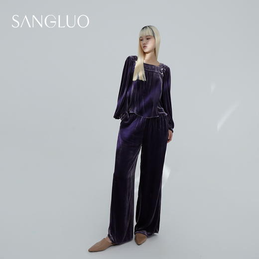 SANGLUO暖感锁温』 桑蚕丝丝绒睡衣套装复古方领保暖可外穿家居服 商品图3