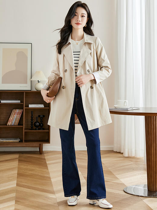 【专属特惠】熙世界今年流行风衣女中长款2025秋款英伦风收腰时尚外套ins潮 商品图3
