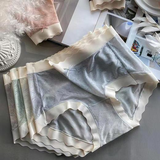 DD-浪漫春天冰丝内裤女裆无痕蕾丝性感大码青花瓷色系 商品图2