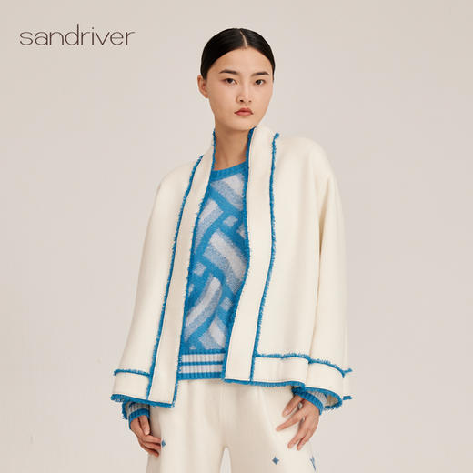 羊绒撞色流苏边外套SJF95W302W 商品图0