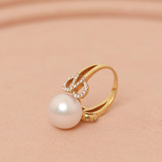 金18K海水珍珠戒指 12.5-13mm白，0.5ct 58粒 102273 商品图3
