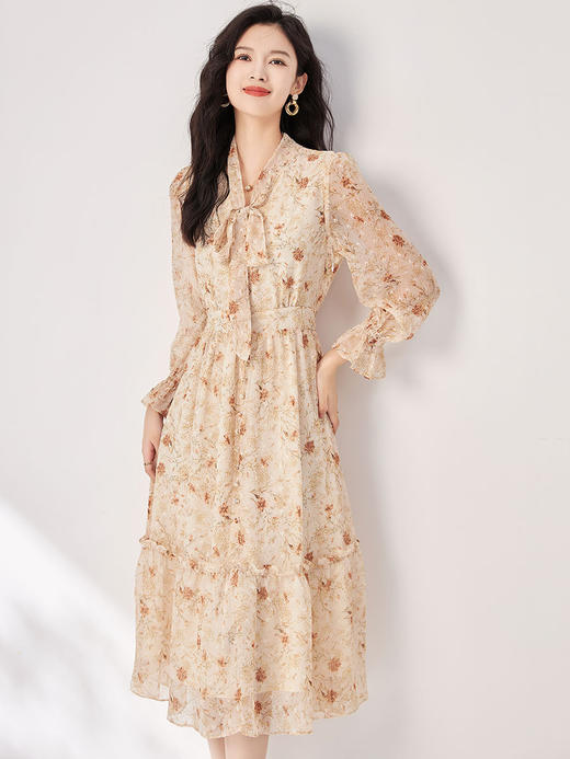 秋季新款，浪漫轻奢名媛印花立体花显瘦百搭内搭连衣裙WLZD-2318310 商品图0