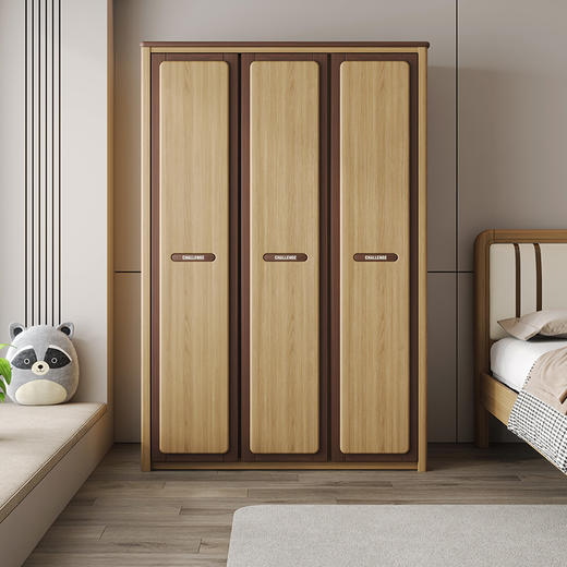 喜梦宝三门衣柜现代简约新中式造型卧室家具红檀系列 商品图0