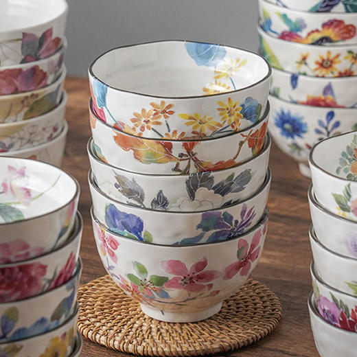 日本进口美浓烧 和蓝花水彩5入碗礼盒套装 商品图1