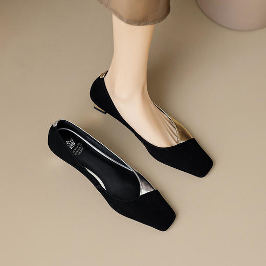 优雅百搭，撞色拼接中跟浅口单鞋OFSM-6775 商品图3