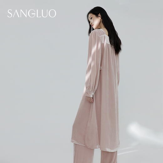 早秋新品』桑罗桑蚕丝绒睡裙复古法式方领睡衣女款家居服秋冬外穿 商品图4