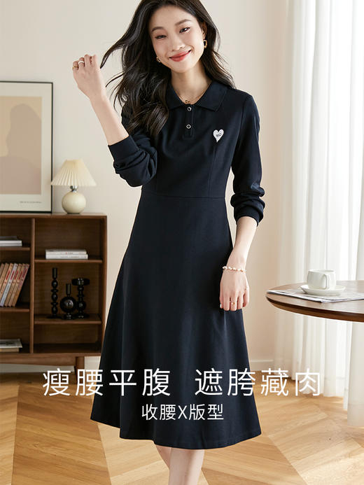 【1件62折】熙世界polo连衣裙女长袖2025秋新款小个子减龄收腰显瘦休闲裙子 商品图1