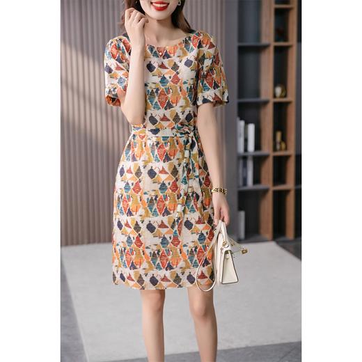 【现货7天】花色苎麻连衣裙女2023夏季新款韩版小个子碎花减龄收腰中长裙 商品图3