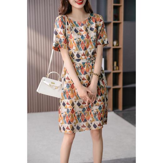 【现货7天】花色苎麻连衣裙女2023夏季新款韩版小个子碎花减龄收腰中长裙 商品图0