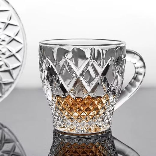 捷克原装进口 BOHEMIA/波西米亚水晶带把咖啡 精美带碟茶杯组合套装2+2 商品图4