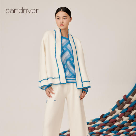 羊绒撞色流苏边外套SJF95W302W 商品图2