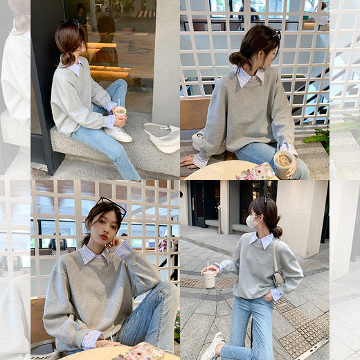 <曾小咸推荐>【简搭文学】灰色假两件卫衣 商品图1